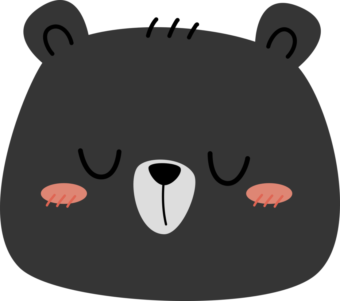 Black teddy bear sleep head hand drawn cartoon png