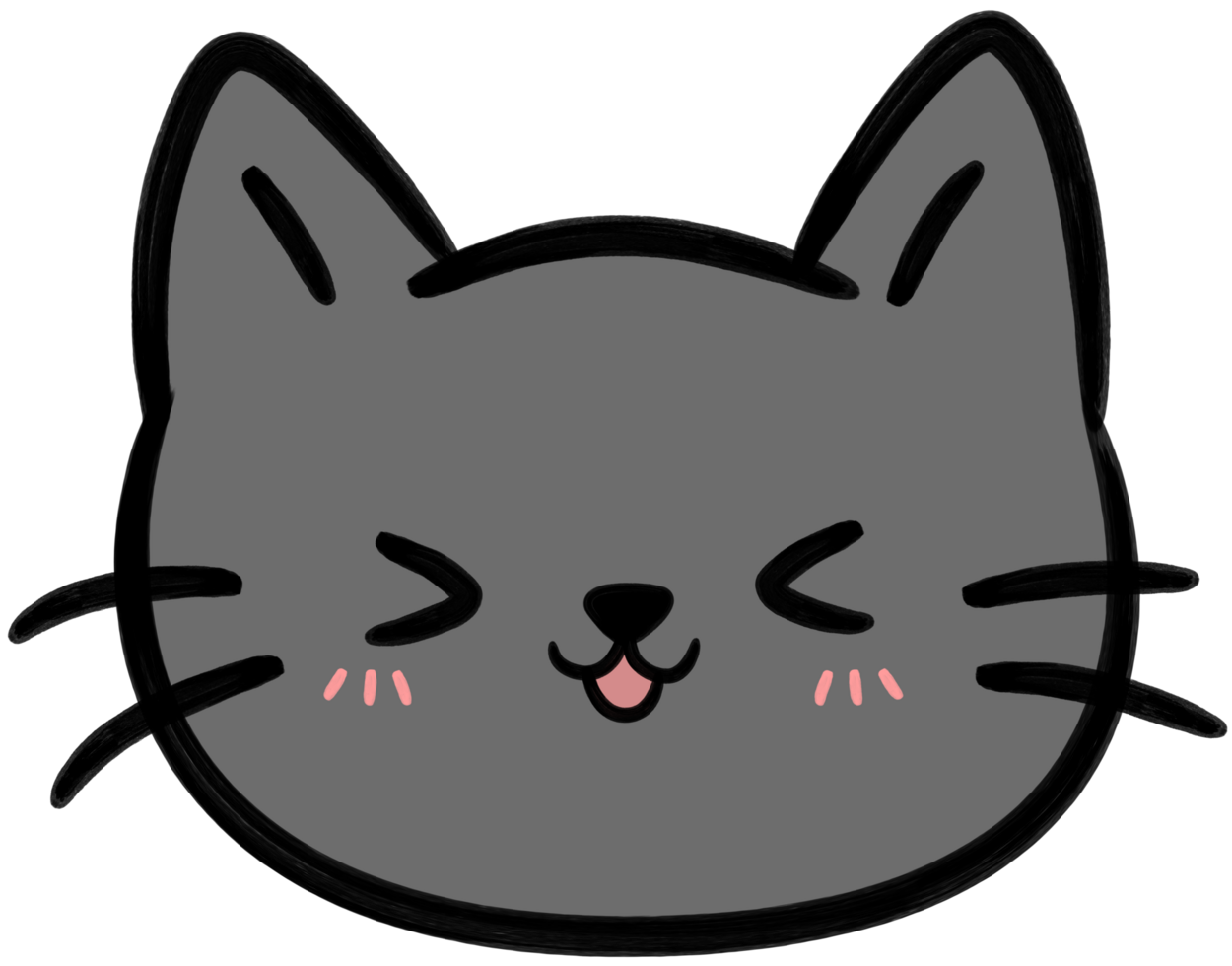Smiling black cat face flat style hand drawn cartoon element illustration png