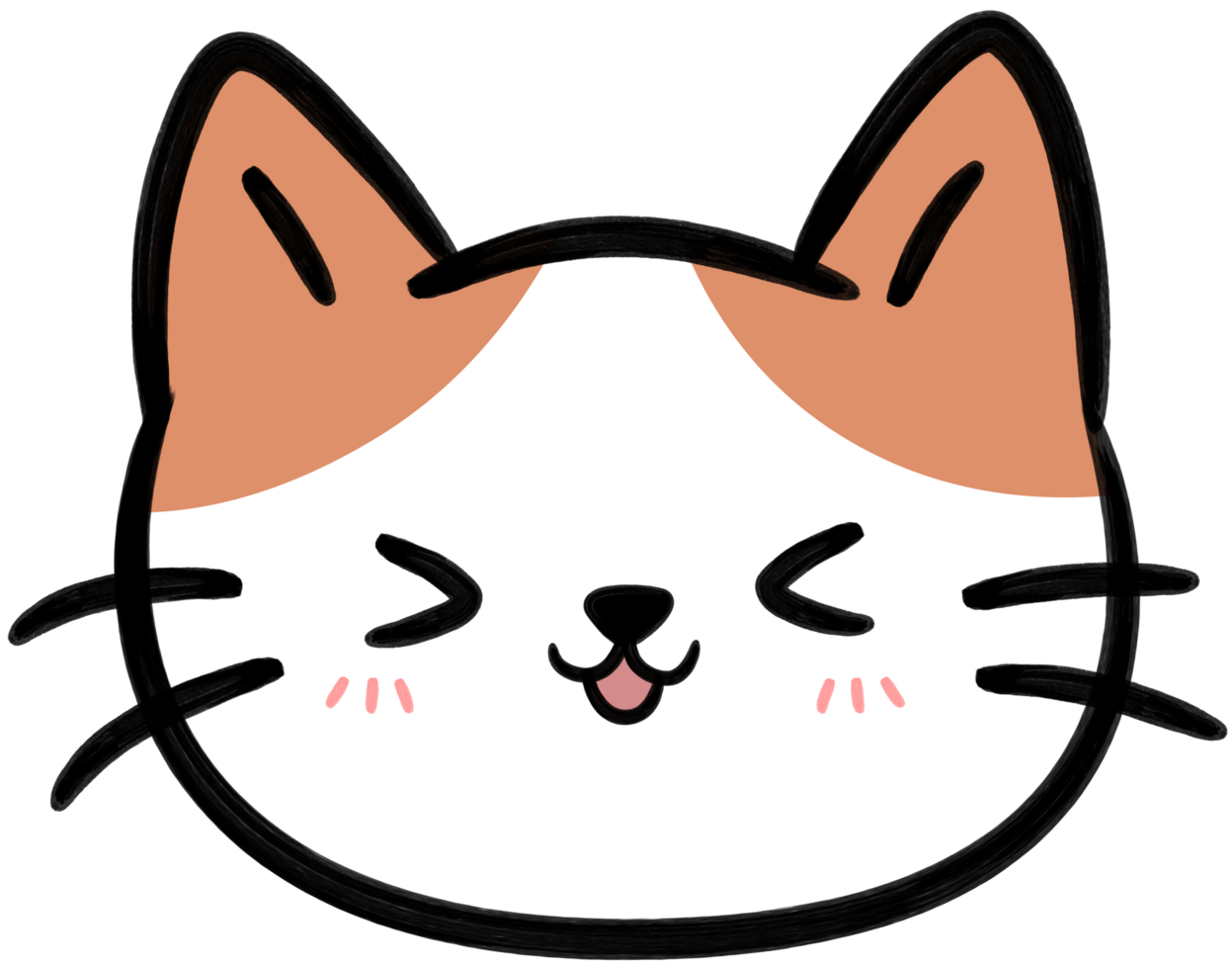 Smiling orange cat face flat style hand drawn cartoon element illustration png