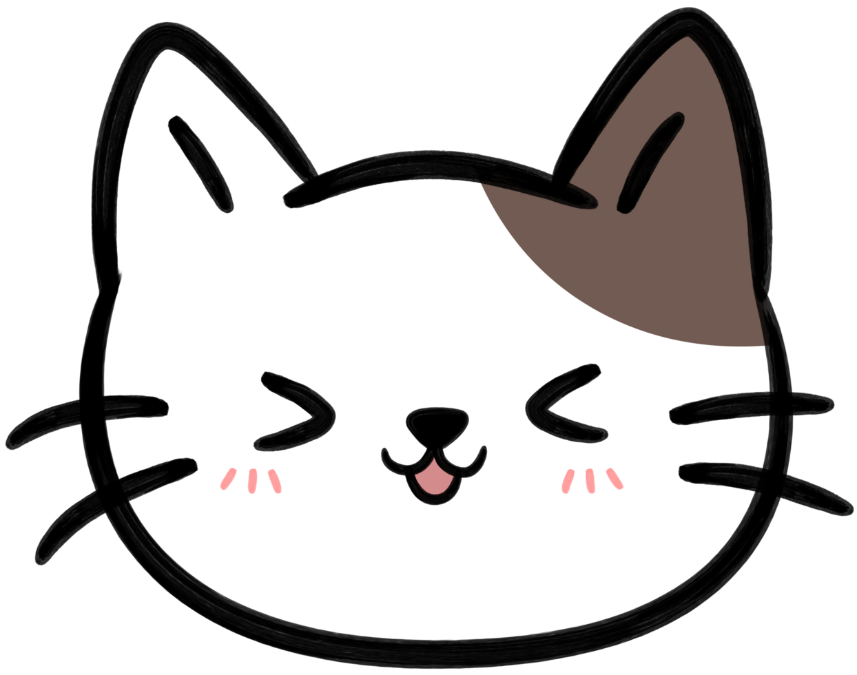 Smiling brown cat face flat style hand drawn cartoon element illustration png