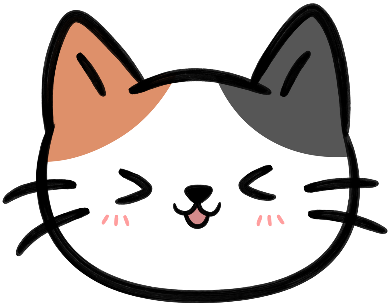 sonriente naranja y negro gato cara plano estilo mano dibujado dibujos animados elemento ilustración png