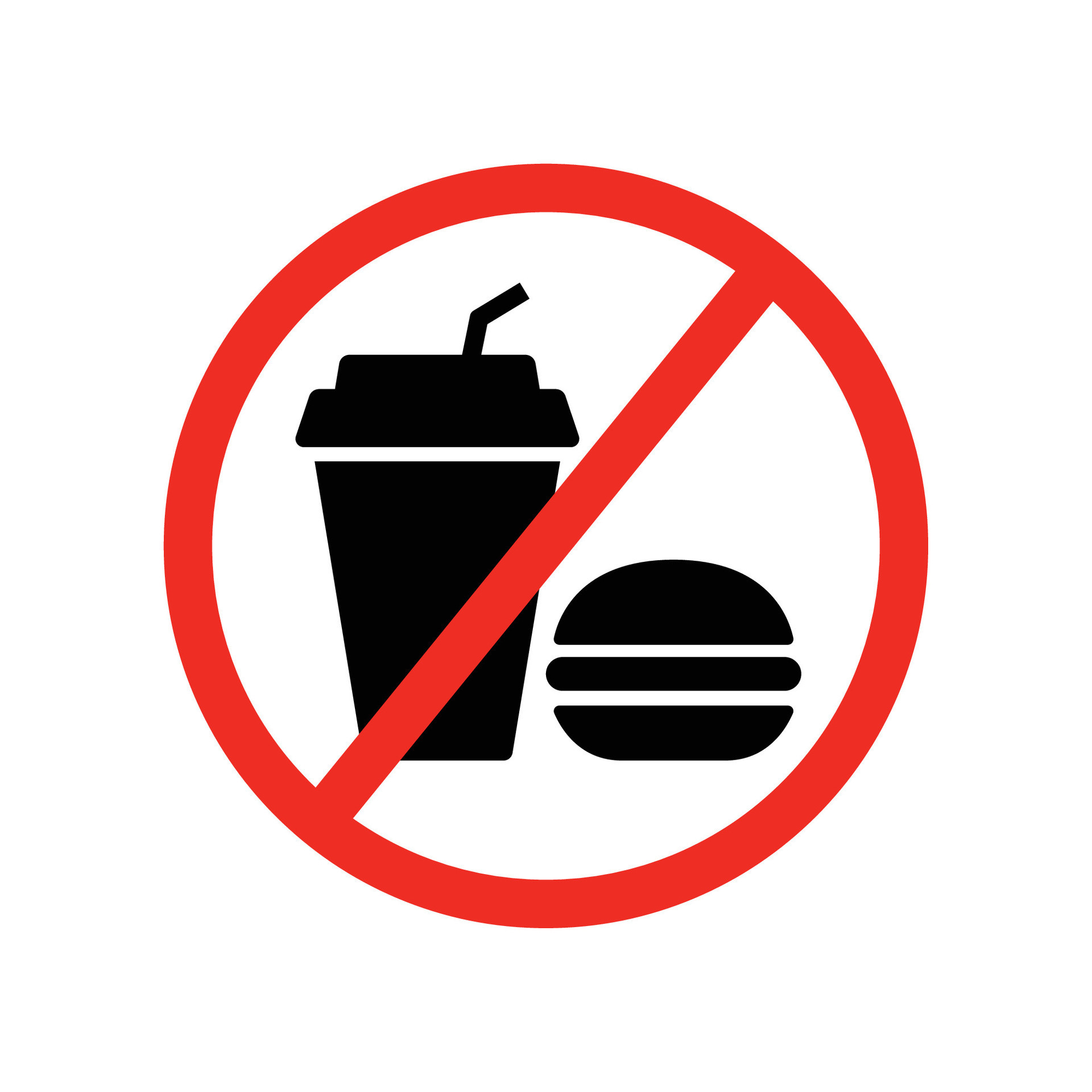 prohibition no food and drink icon. Flat style. No eating or drinking logo.  No junk food. Stop fast food for fitness and diet boundary logo. vector  illustration design on white background. EPS