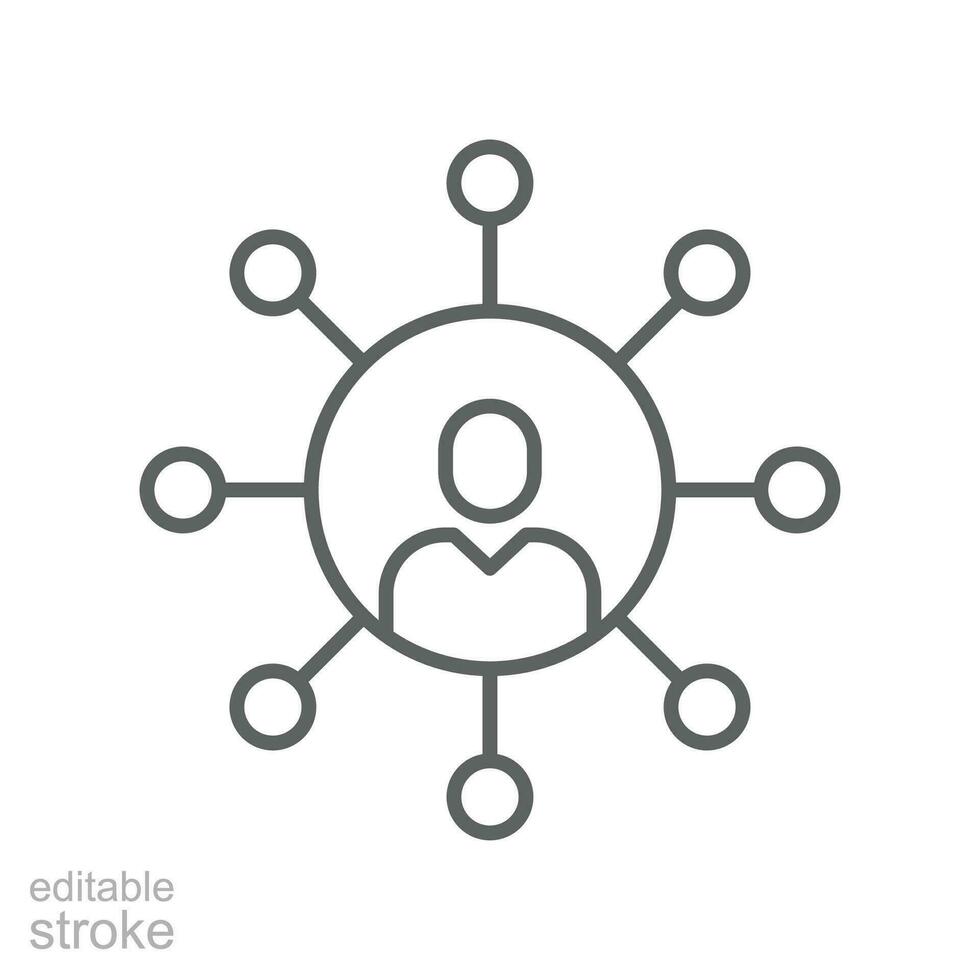 networking icon. Sharing global business network logo. Hub businessman team connection. teamwork share interaction outline style. editable stroke. vector illustration design on white background EPS 10