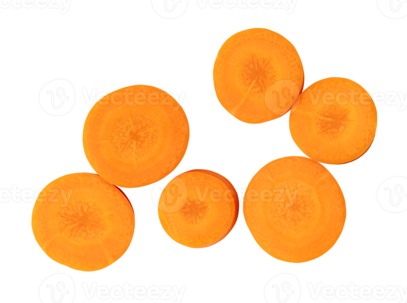 Beautiful orange  carrot slices isolated with clipping path in png file format