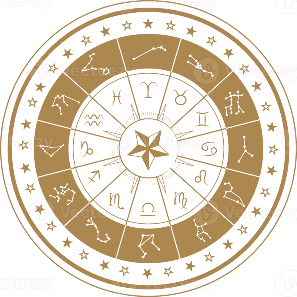 Astrology wheel with zodiac signs icon png