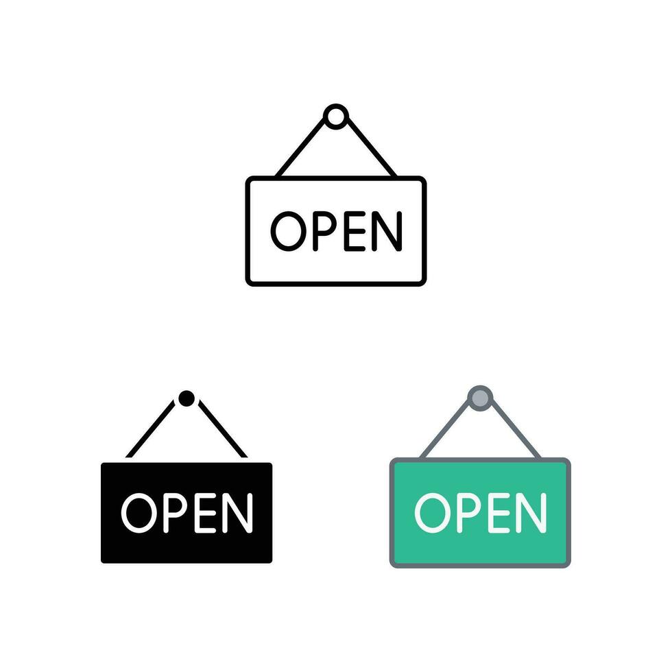 welcome open store icon. Open the door tag for market notice. store opening advertising. Hanging information onboard,  solid, filled, line style. Vector illustration design on white background EPS 10