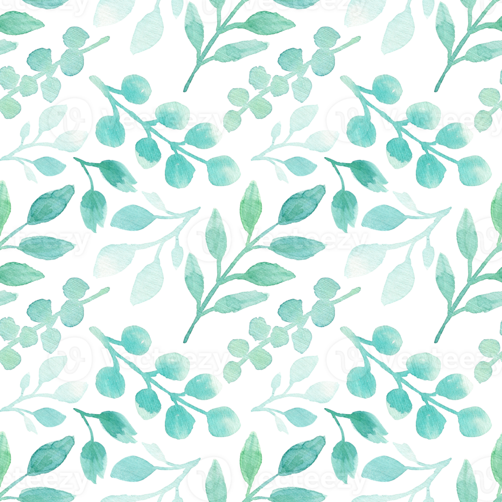 Watercolor Green Leaves. Seamless Pattern png