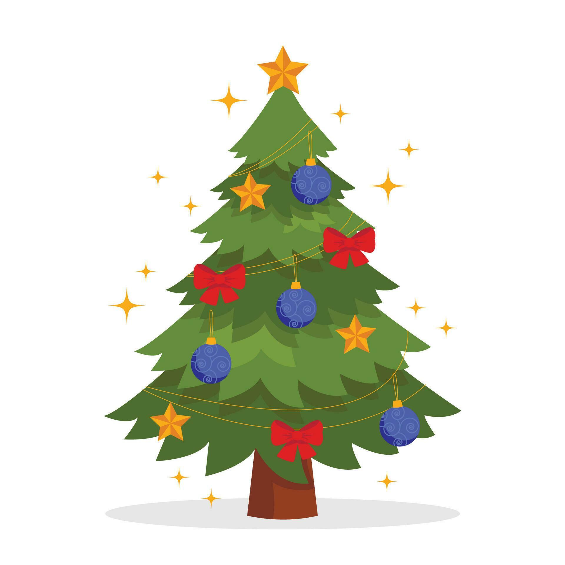 Beautiful Christmas Tree Decorated With Balls Bows And Stars Vector beautiful-christmas-tree-decorated-with-balls-bows-and-stars-vector