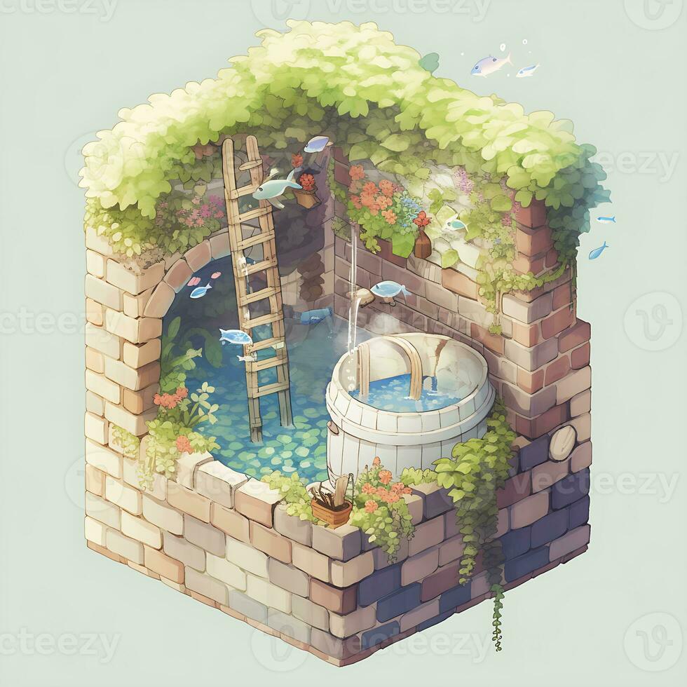 A water tank with a water source and a brick wall Natural Look photo