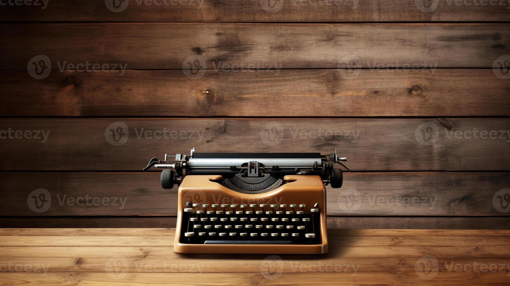 Vintage typewriter on rustic wooden background photo