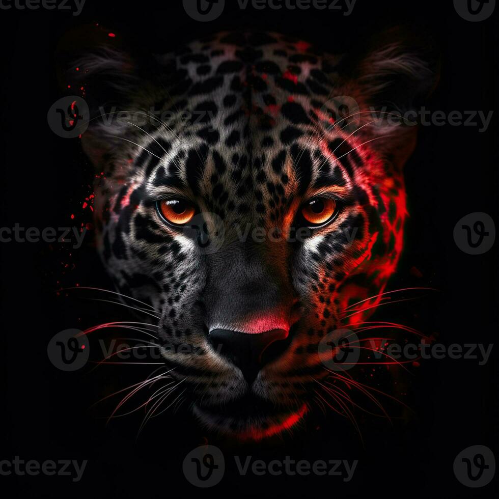 A mix between a panther and a cobra, symmetrical, black and red, red glow, Generative AI photo