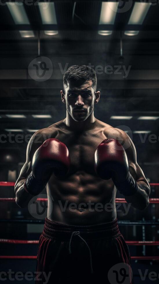 Underneath the Boxing Ring Lights - A Story of Strength and Determinity AI Generative photo