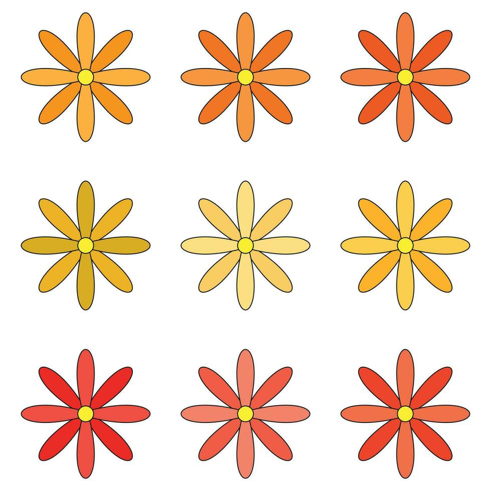 set flowers orange and yellow tones vector