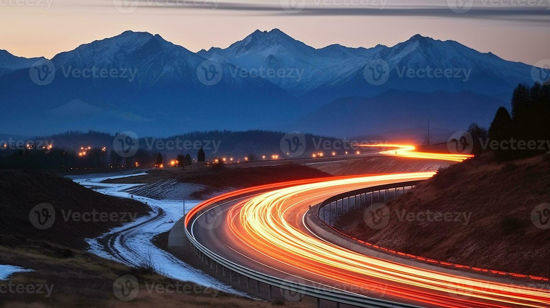 vibrante coche huellas en medio de majestuoso montaña escenario. generativo ai foto