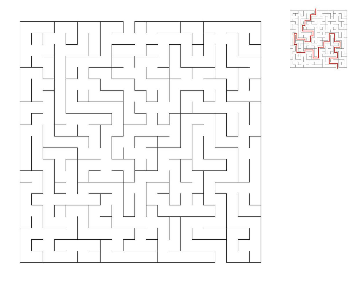 Square maze,  logic game with labyrinths.  maze game. A maze with answers vector