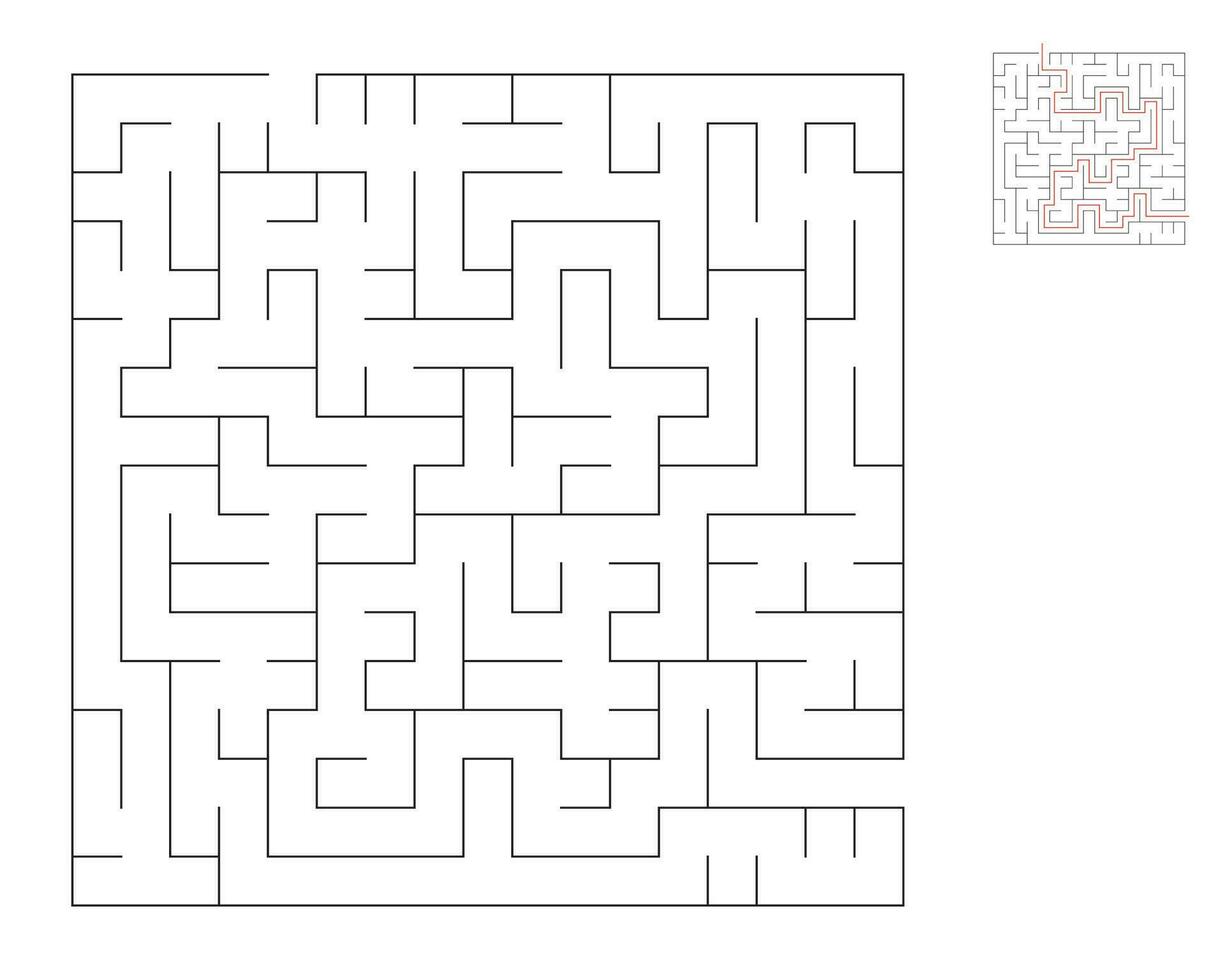 Square maze,  logic game with labyrinths.  maze game. A maze with answers vector