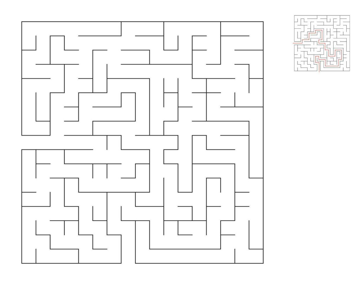 Square maze,  logic game with labyrinths.  maze game. A maze with answers vector