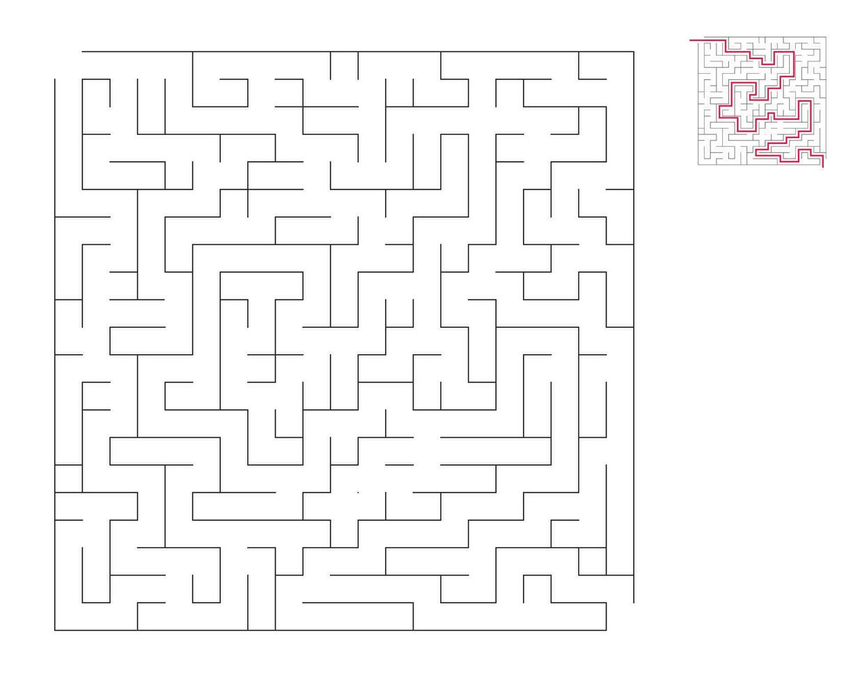 Square maze,  logic game with labyrinths.  maze game. A maze with answers vector