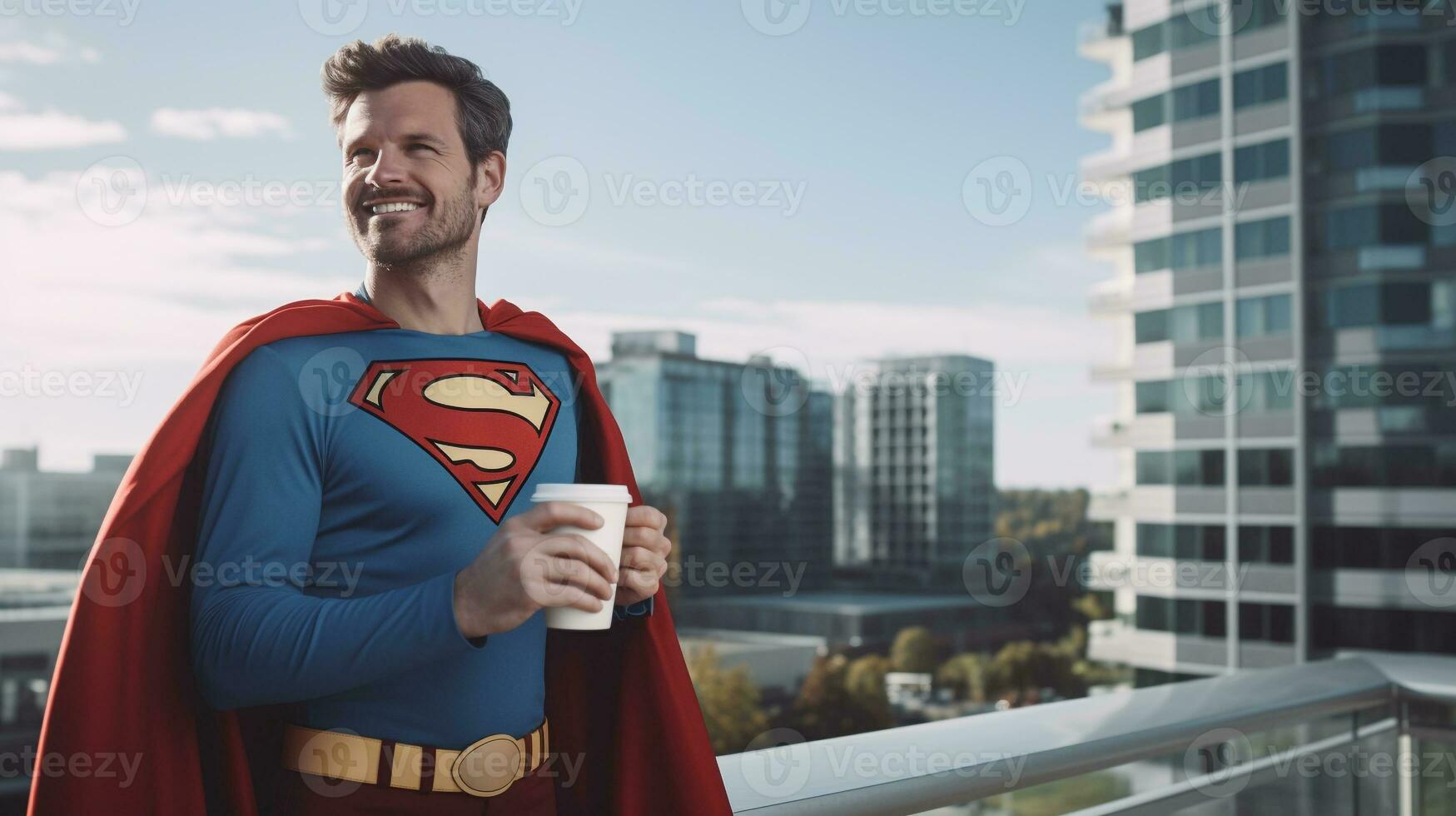 Coffee, Cityscape, Costume - The Casual Morning of an Off-Duty Hero AI Generative photo