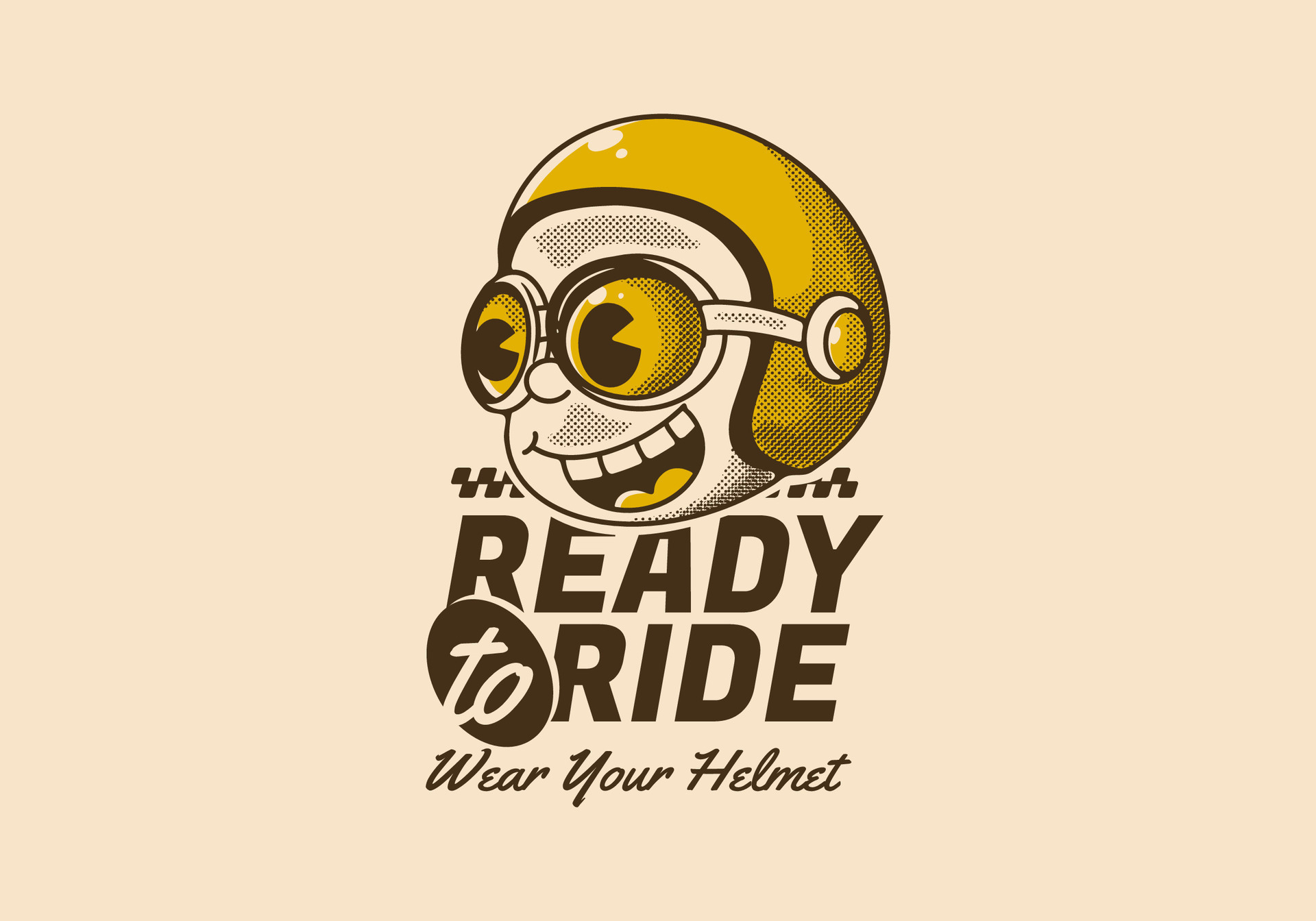 Ready to ride. Wear your helmet. Retro illustration of a boy head ...