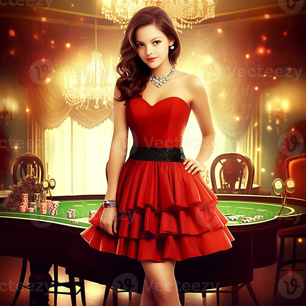 Beautiful real rich Girls Casino chips royale table photo
