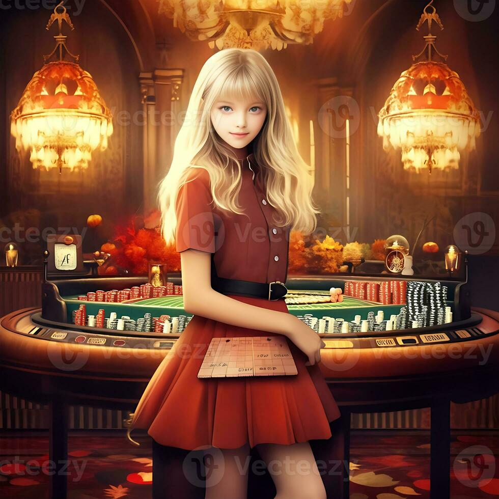 Beautiful real rich Girls Casino chips royale table photo