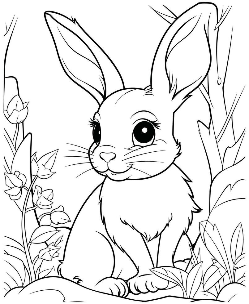 Easy Rabbit coloring page vector