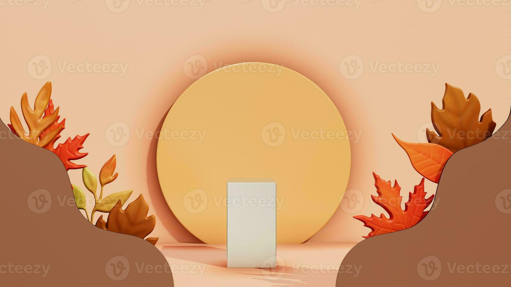 Autumn background with 3d rendered podium for product display photo