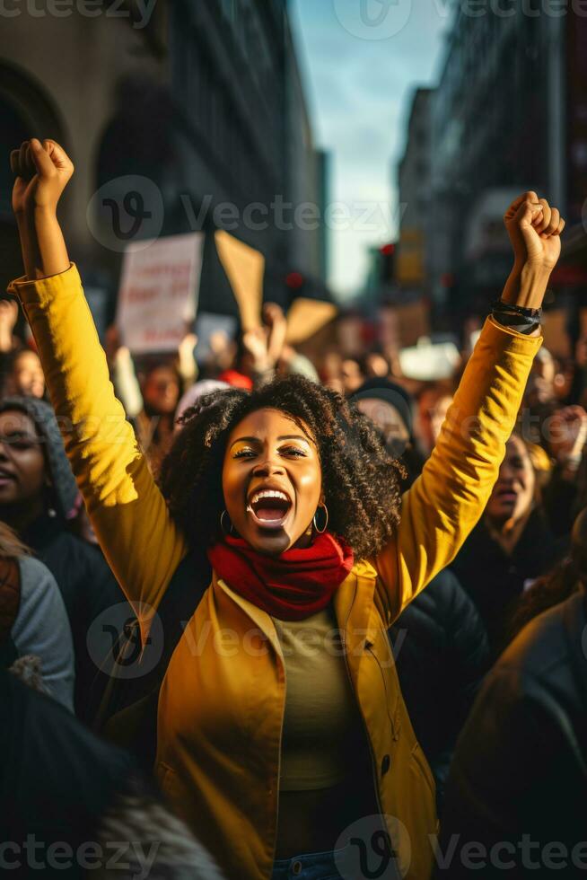 Essence of Social Activism with Uncropped Demonstrators Marching for Black Lives Matter and LGBTQ Rights AI Generative photo