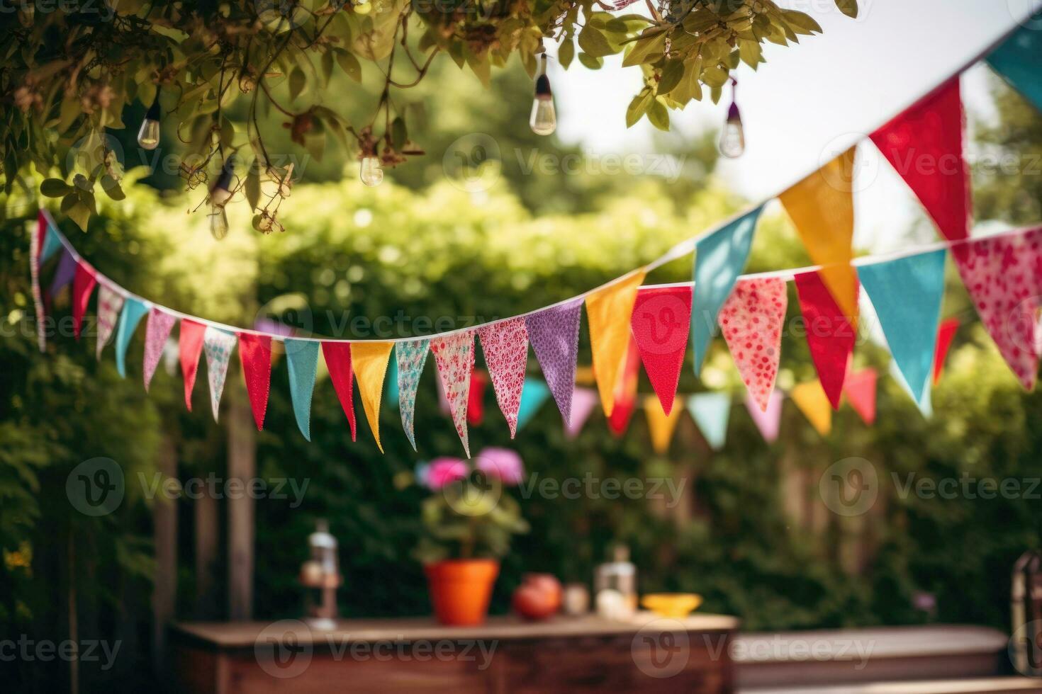 festivo decoraciones para al aire libre fiesta celebrando. generativo ai foto