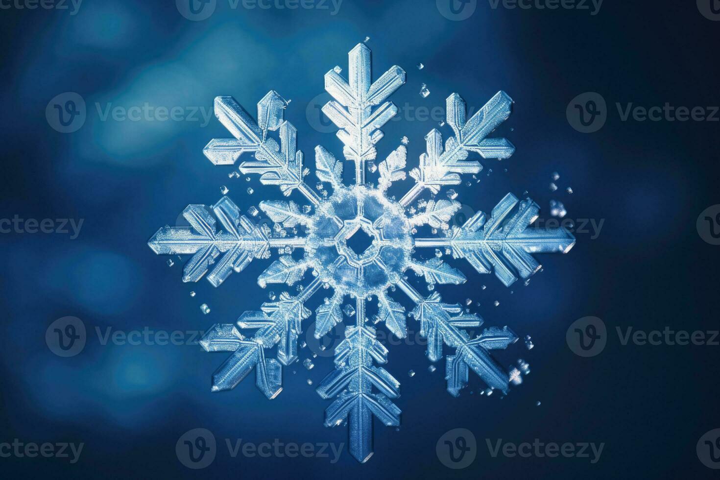 Single snowflake on winter background. Generative AI photo