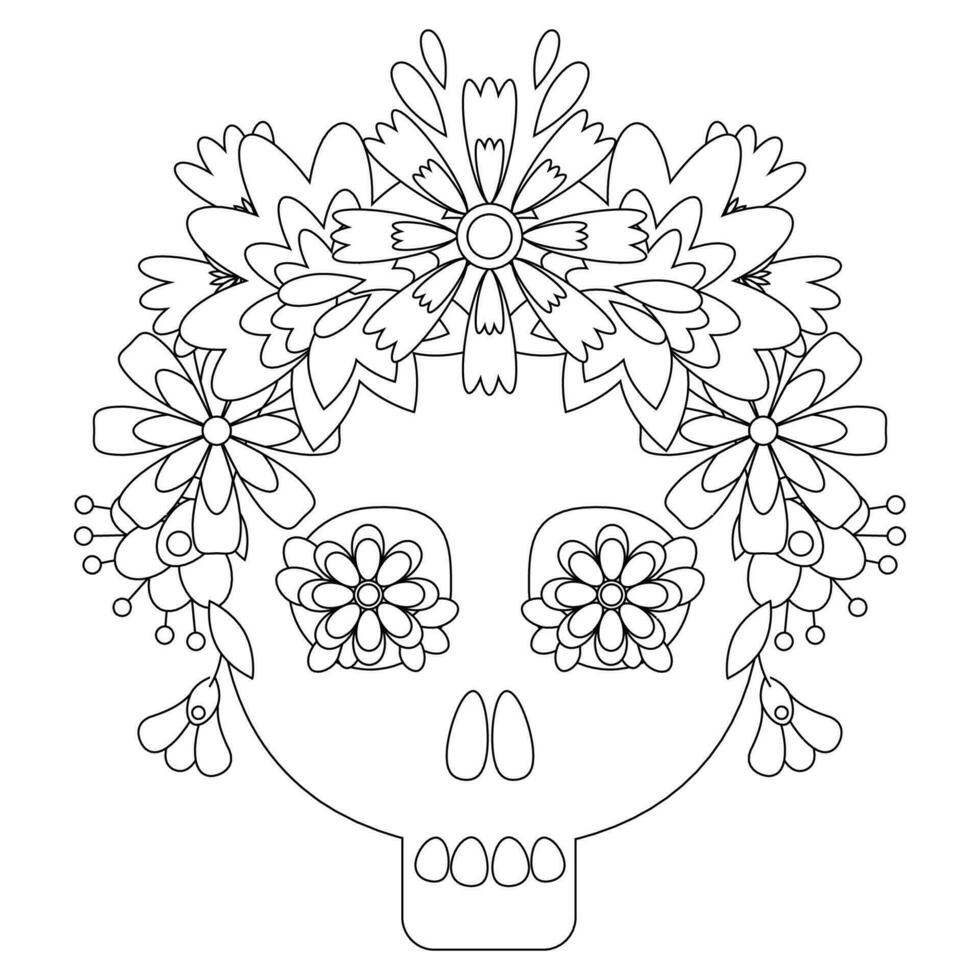Sugar skull mexican coloring page vector