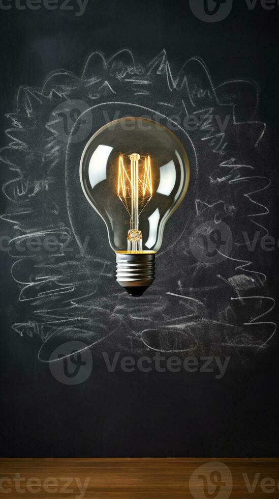 Hand-drawn light bulb on chalkboard symbolizing creativity AI Generative photo