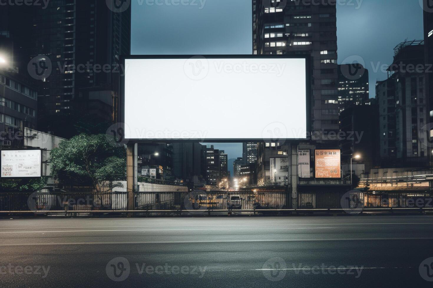 Blank billboard frame nestled amidst a bustling urban landscape, open canvas for creativity AI Generative photo