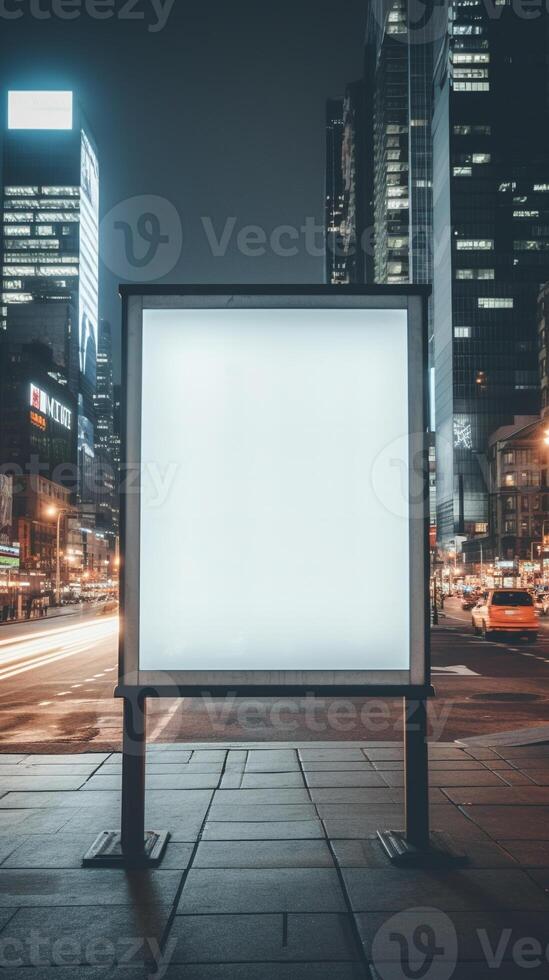 Blank billboard frame nestled amidst a bustling urban landscape, open canvas for creativity photo