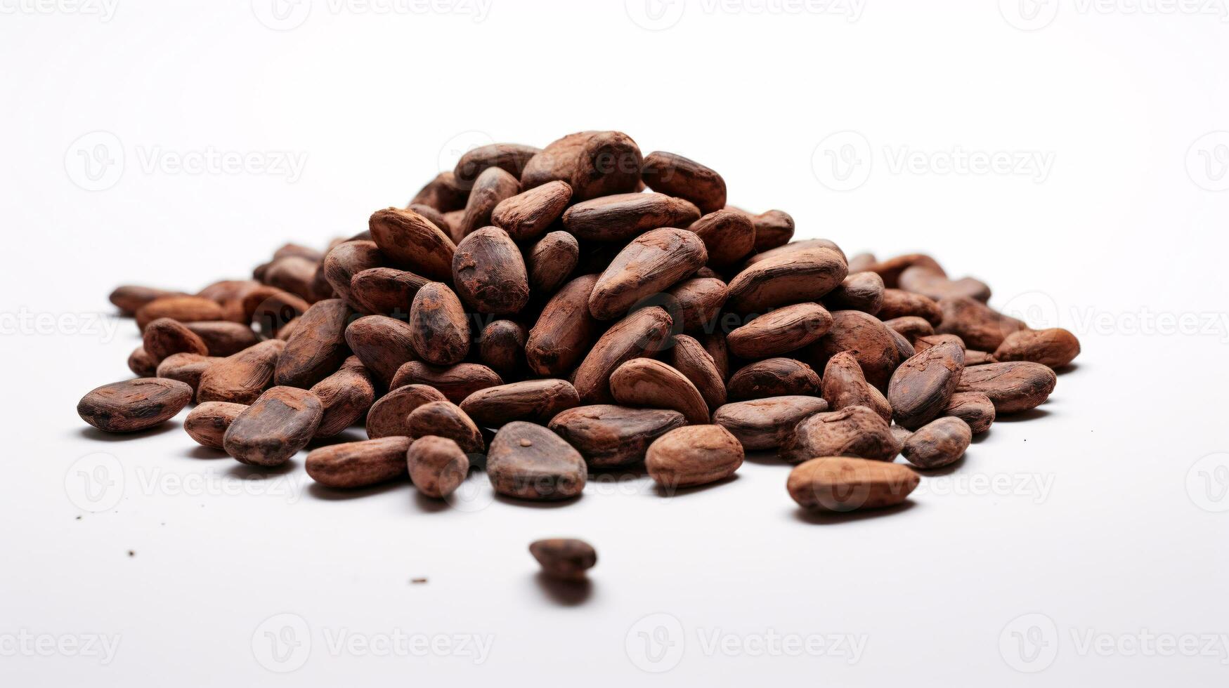 Ethereal Close-up of Cocoa Beans Against Crisp White Background with Left Copyspace AI Generative photo