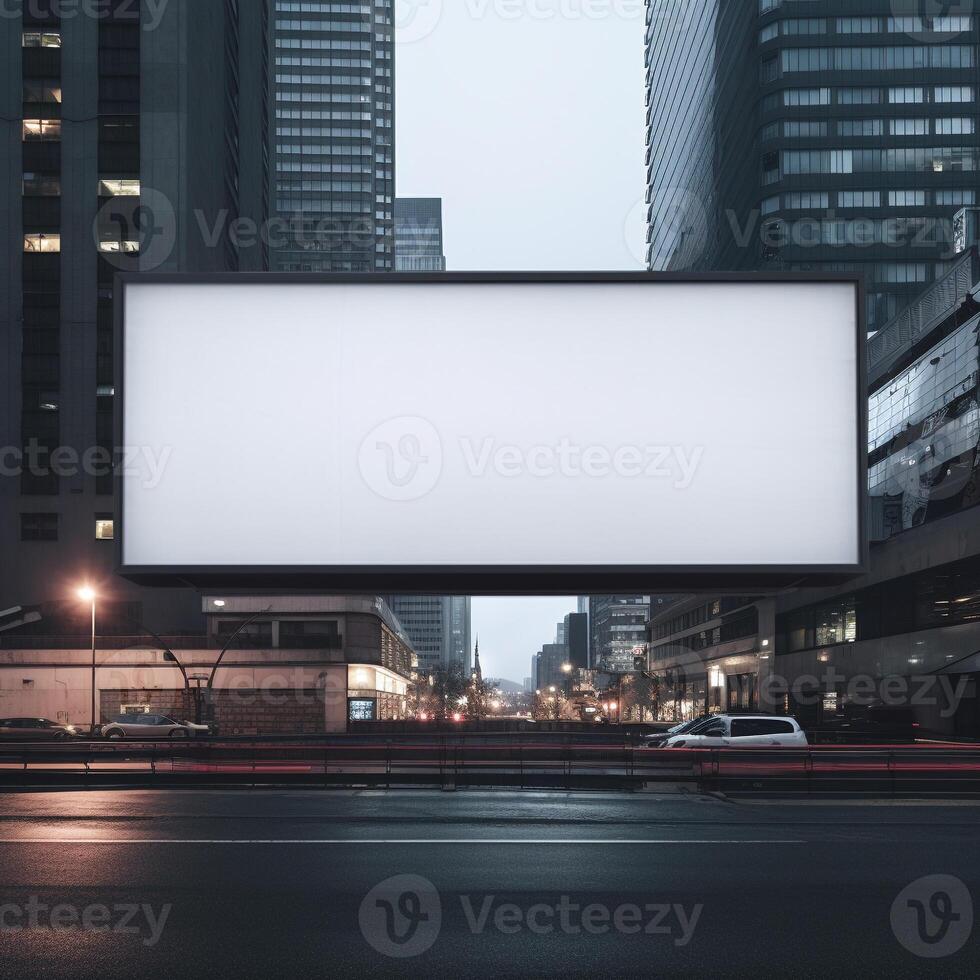 Blank billboard frame nestled amidst a bustling urban landscape, open canvas for creativity AI Generative photo