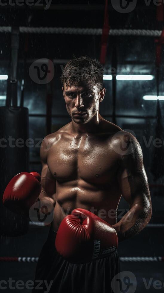 Underneath the Boxing Ring Lights - A Story of Strength and Determinity AI Generative photo