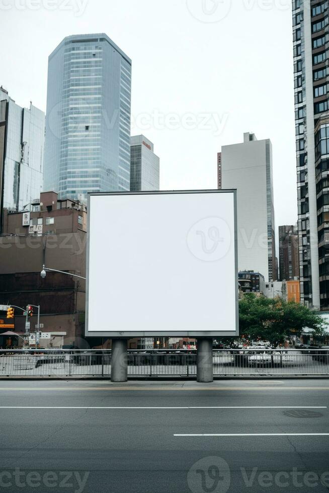 Blank billboard frame nestled amidst a bustling urban landscape, open canvas for creativity AI Generative photo