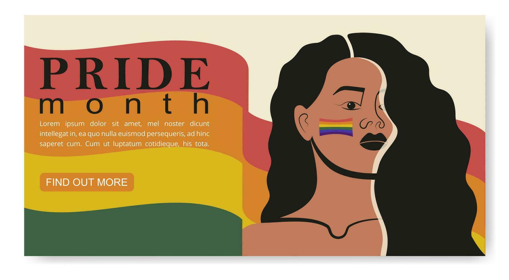 LGBT support social media template. Black woman with LGBTQ flag landing page. vector