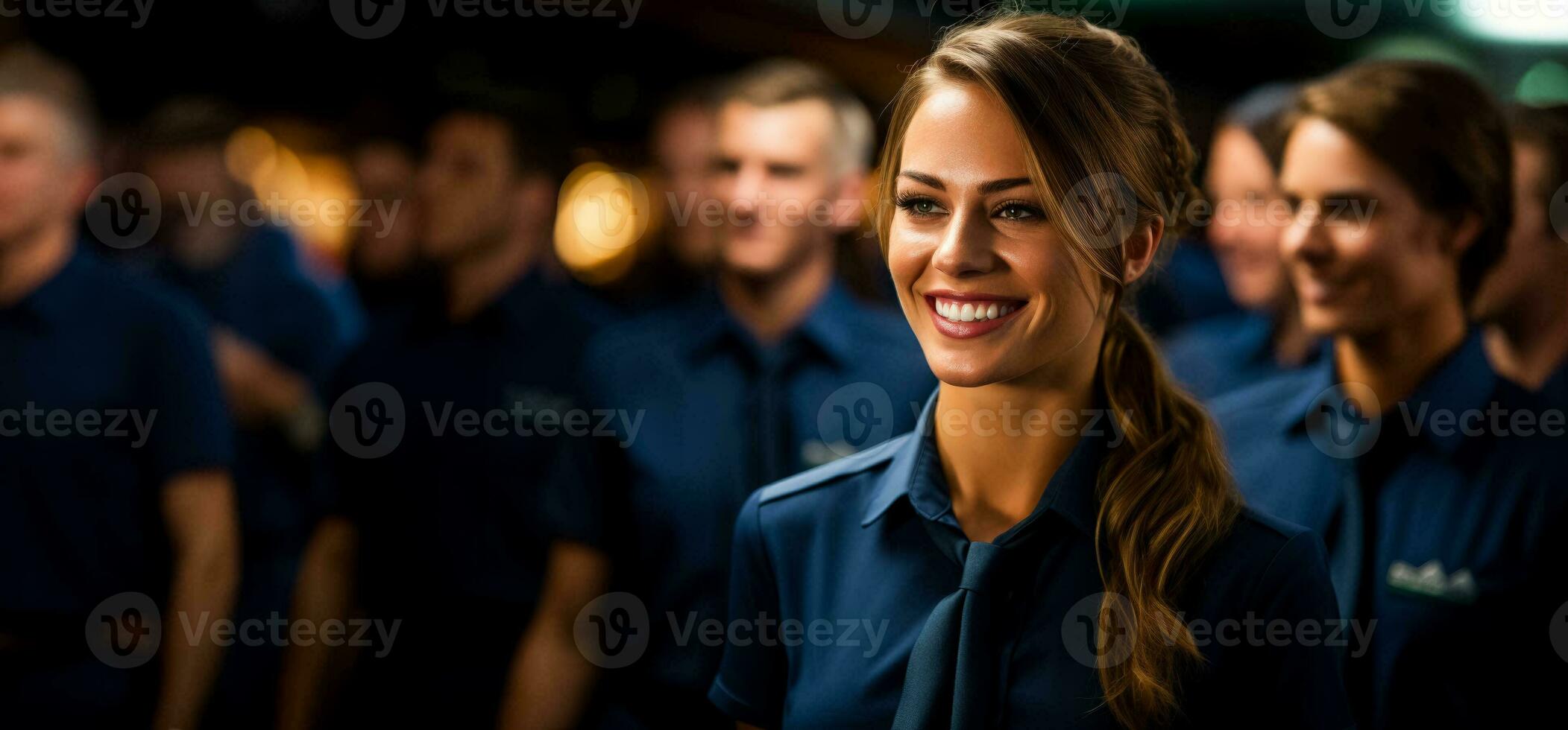 Stewardess and her team are meeting passengers photo