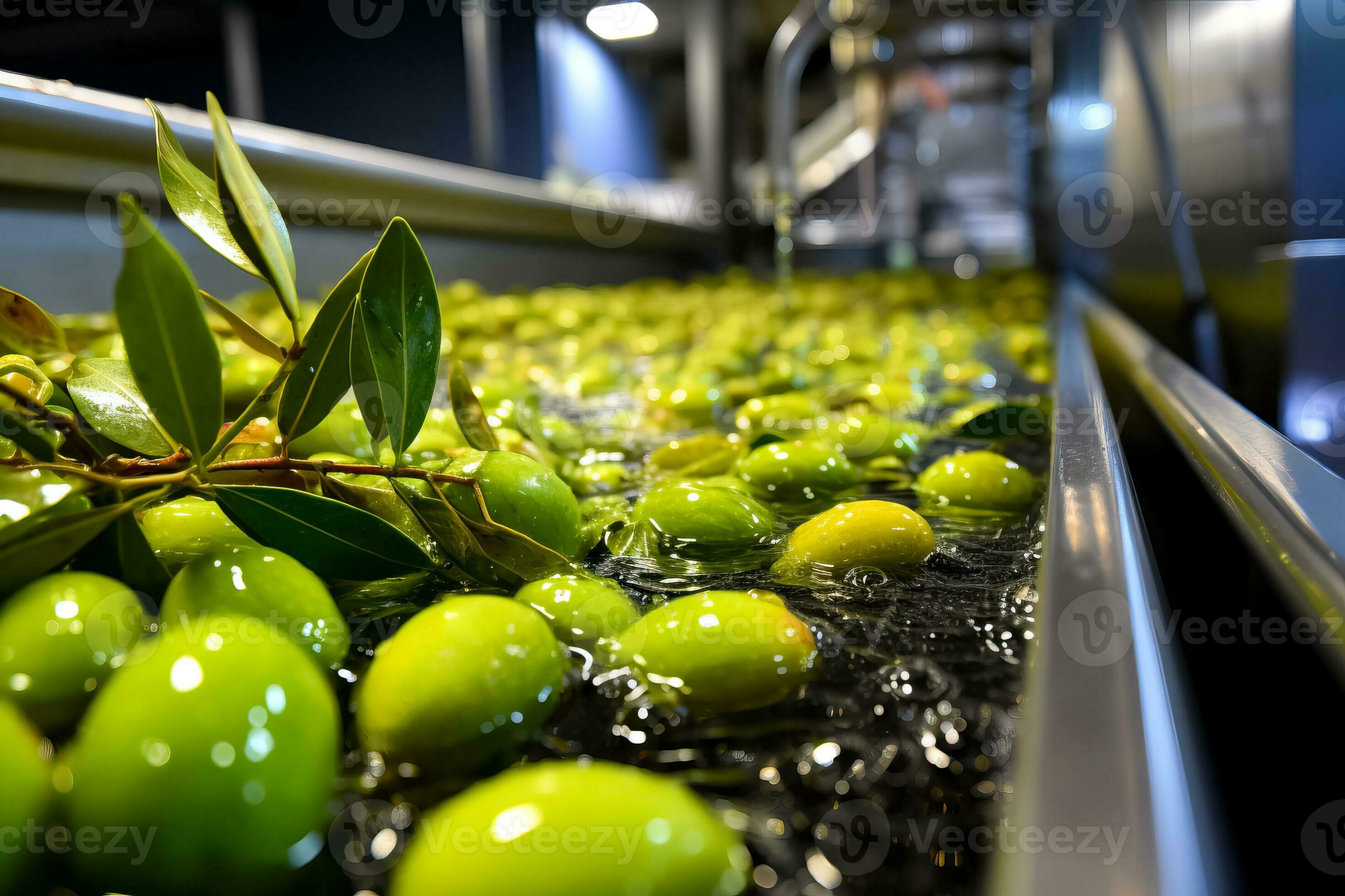 Unripe olives undergoing washing and milling process for high quality oil production 28771693