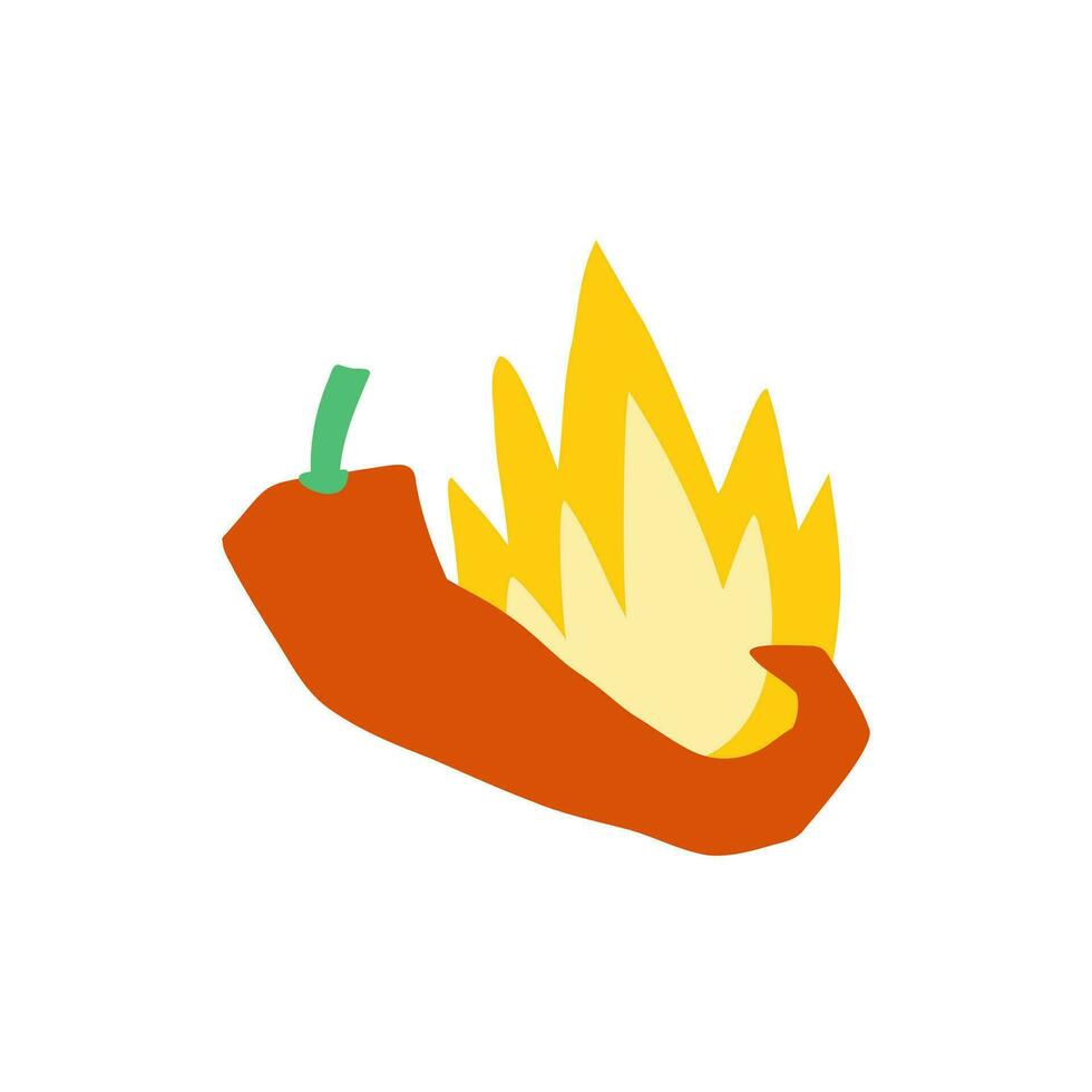 Hot chilli peppers. Cartoon spicy red chilli pepper in fire flames, red hot burning mexican peppers isolated vector illustration.