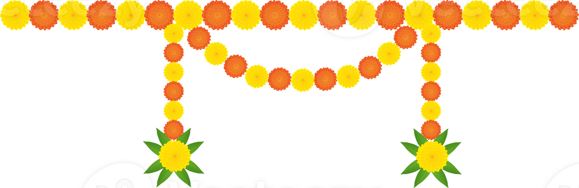 Traditional Indian marigold toran floral garland vector, wedding and festival decoration, border flower decoration with transparent background.Traditional Indian floral garland with marigold flowers. png