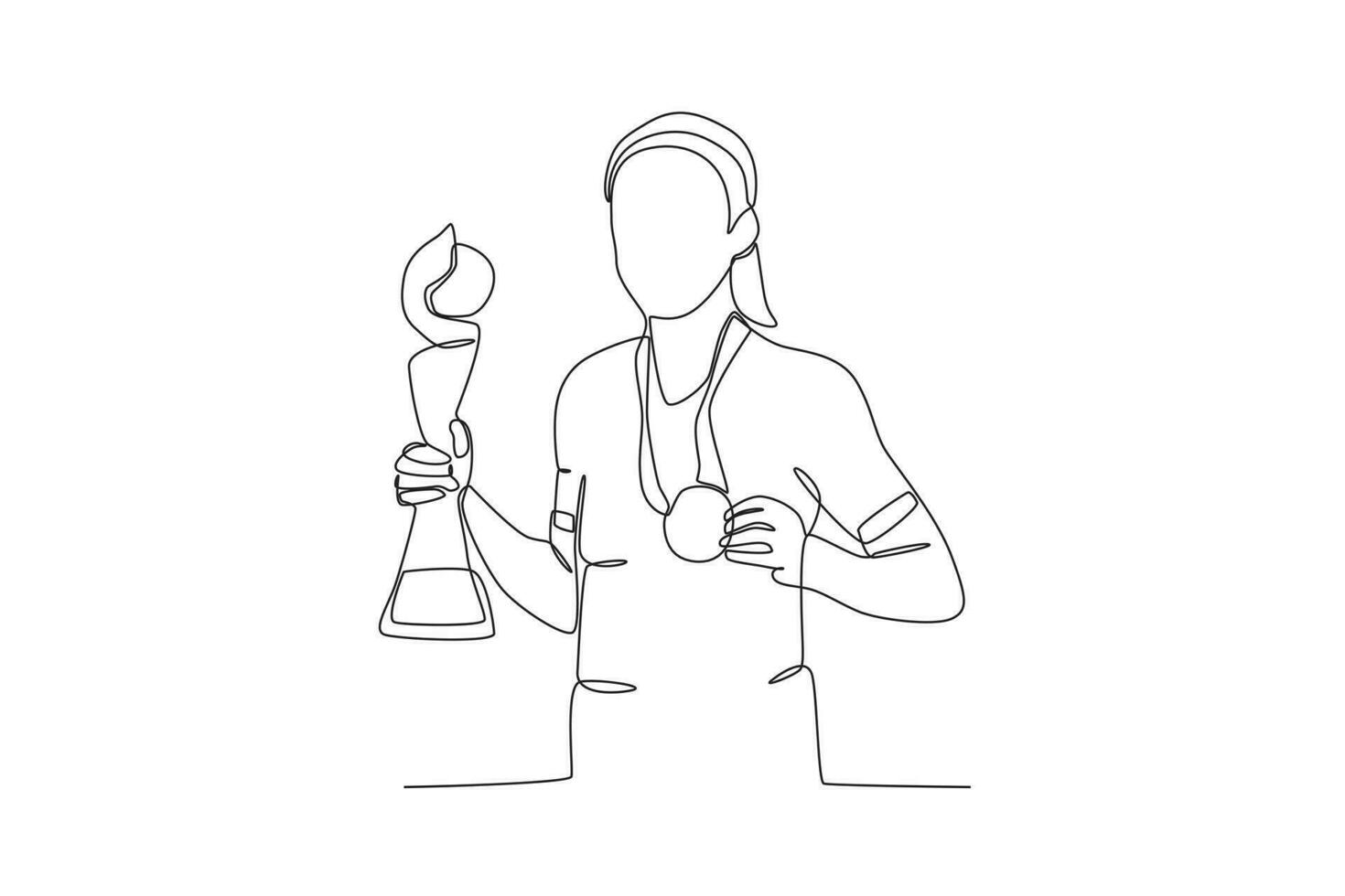 A female athlete holding a trophy and medal vector