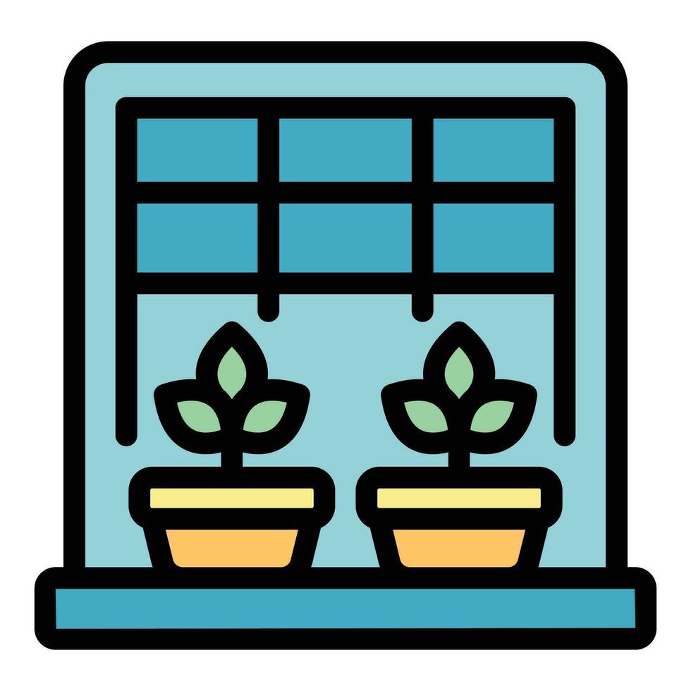 Garden on a windowsill icon vector flat