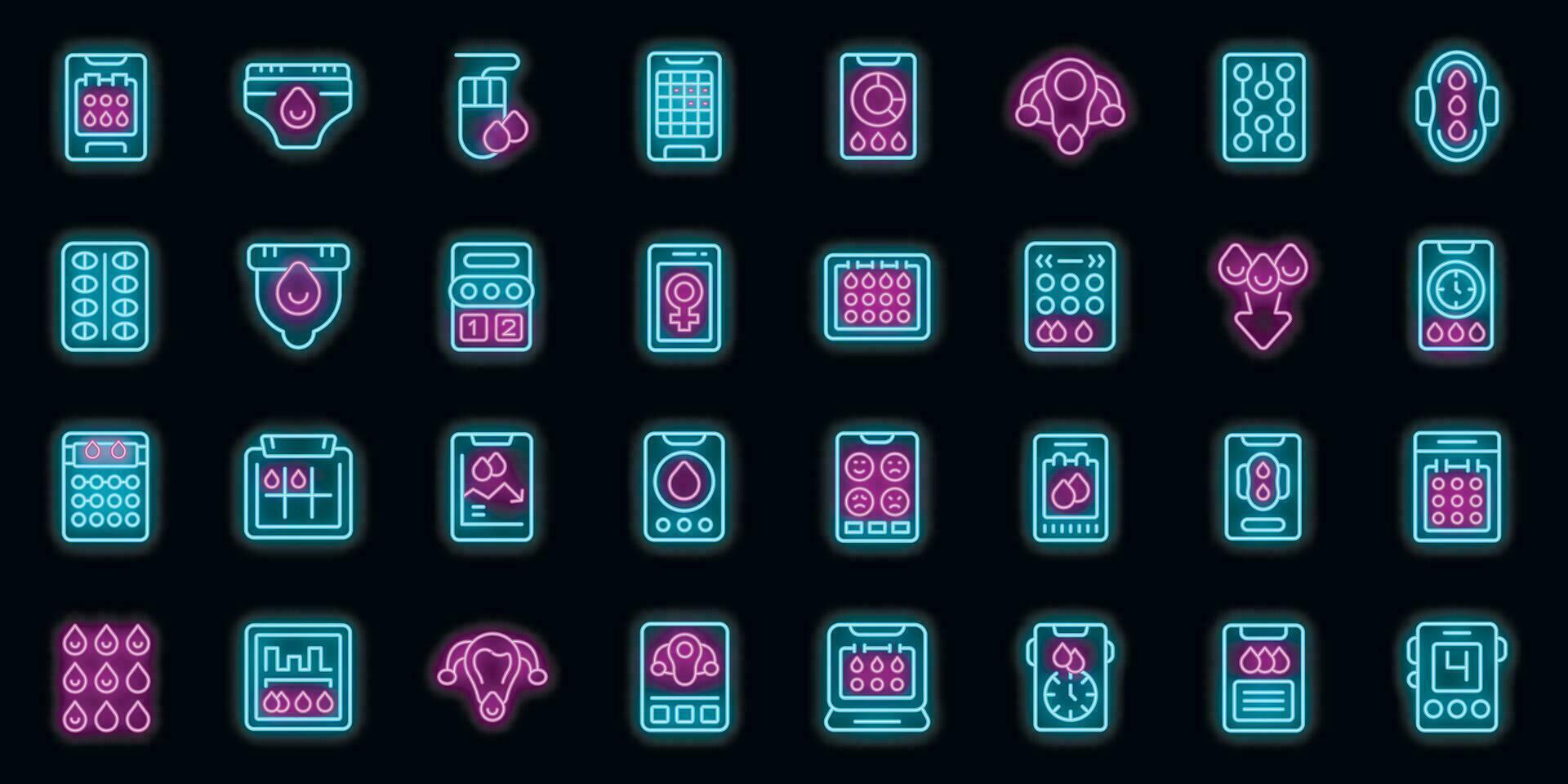 App for menstruation icons set vector neon