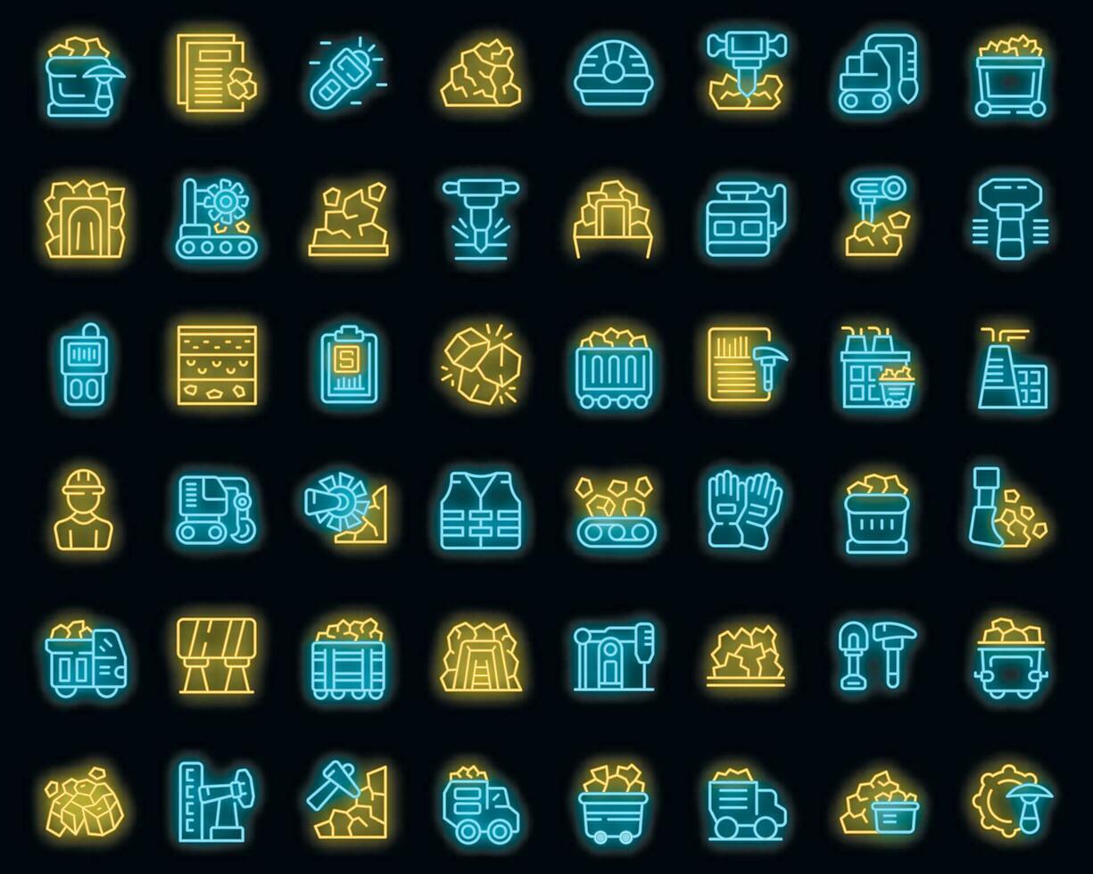 Coal mining icons set vector neon
