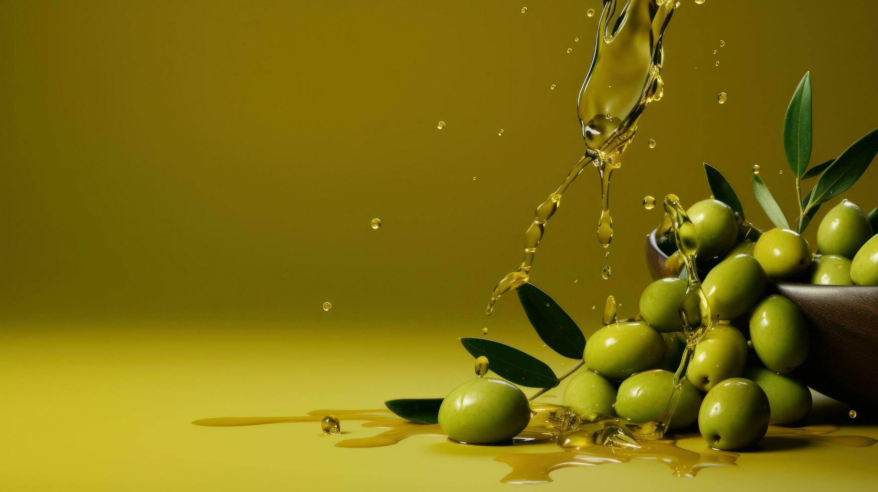 Olives and olive oil green background photo