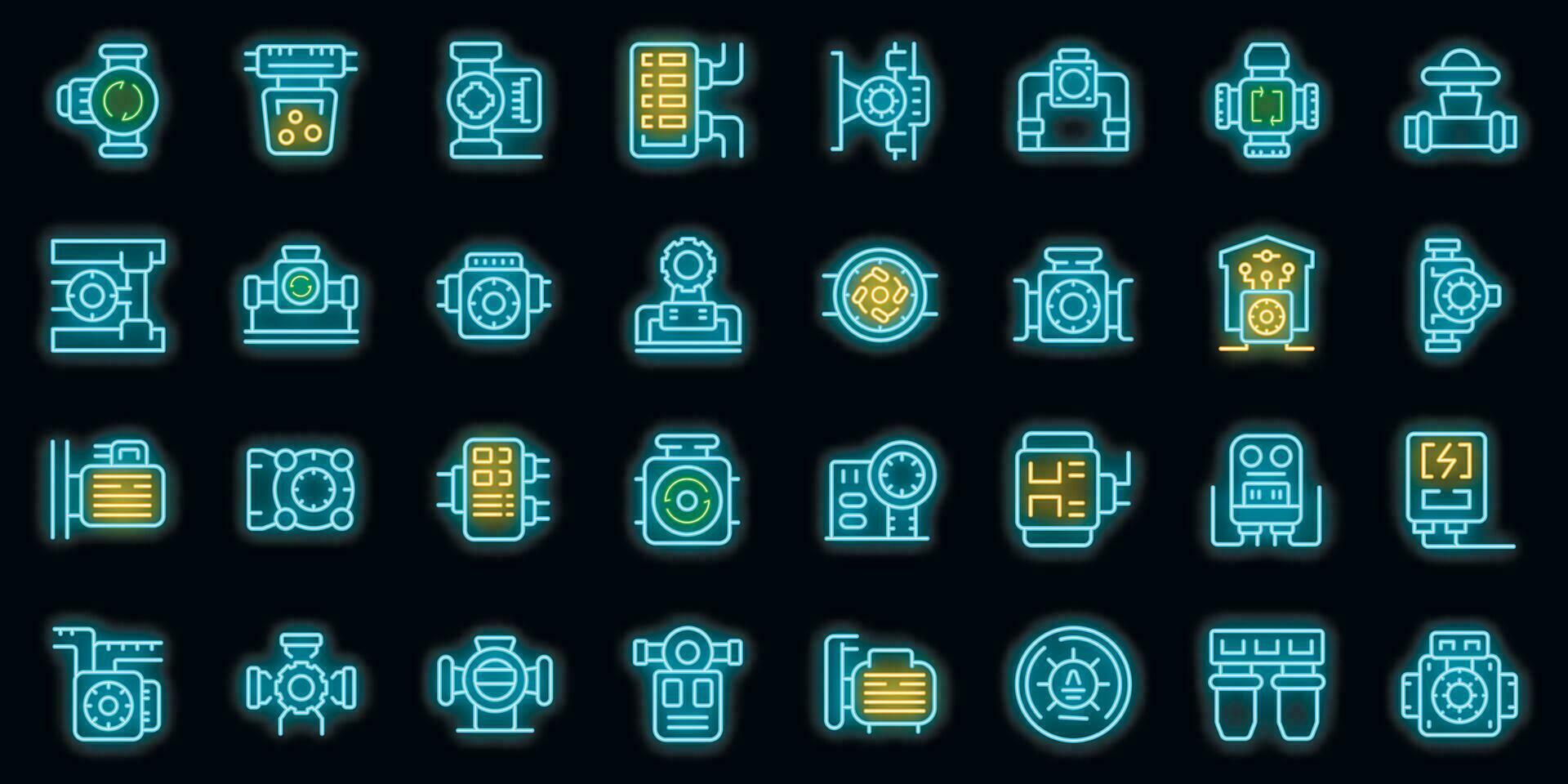 agua circulación bomba íconos conjunto vector neón